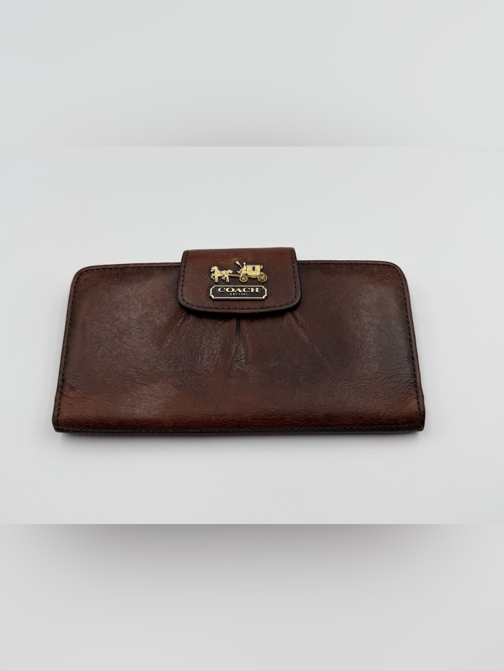 Vtg Coach Est 1941 Horse Carriage Brown Leather Long Bifold Wallet Pink Interior